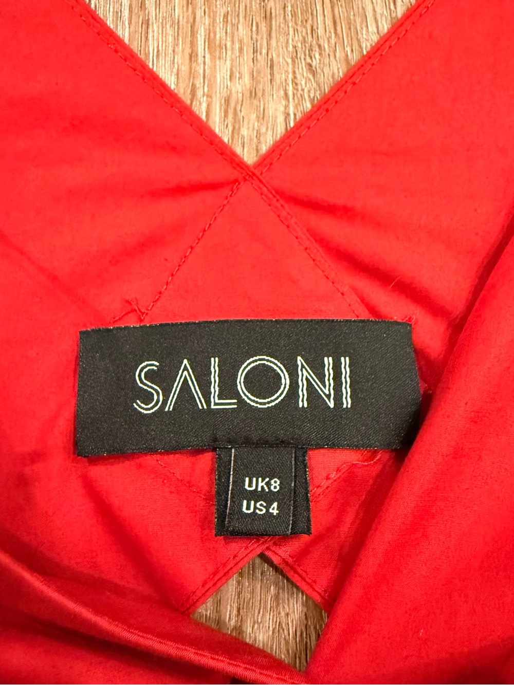 SALONI Zoey Cut Out Cotton Poplin Midi Dress Fluted Hem Red Button Down V Neck 4 - Picture 7 of 12